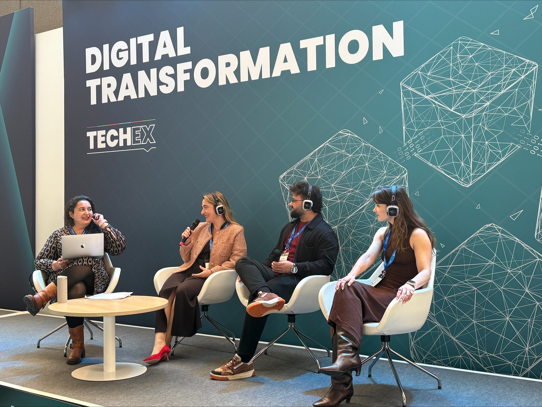 Amanj Hamid with the panel on the Digital Transformation stage at TechEx Europe 2026