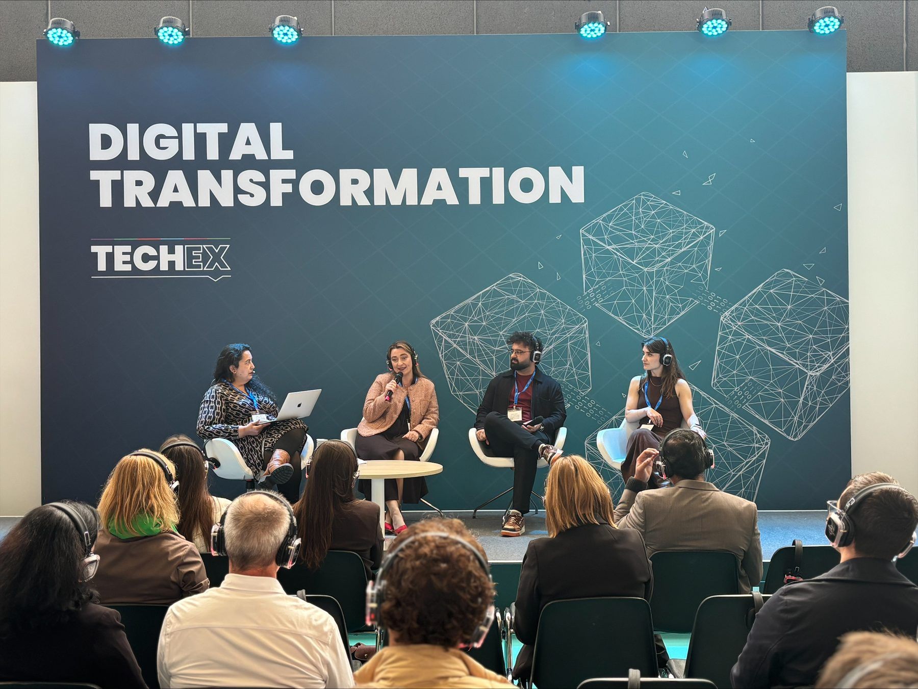 The Digital Transformation stage at TechEx Europe 2026 with Amanj Hamid on the panel and a full audience